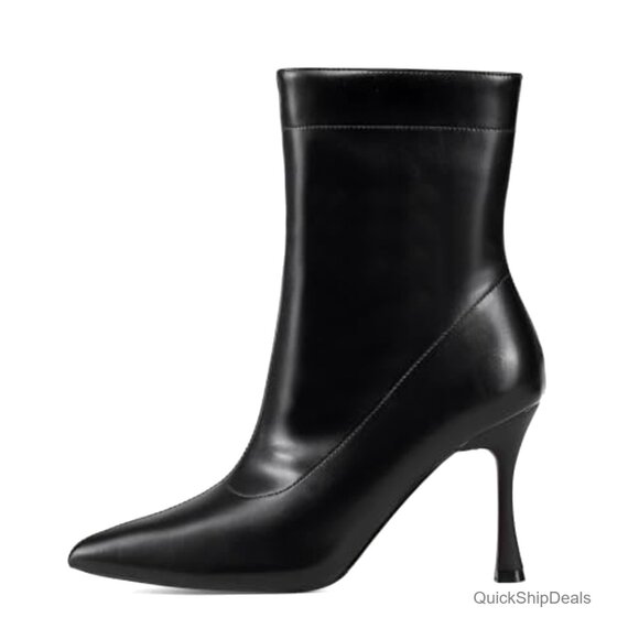 Pointed Toe Ankle Boots 3.5 Inch Stiletto Heel Pull On Work Booties